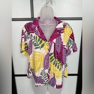 NWT Jane & Delancey Tropical Palms Top Button Up Casual Summer